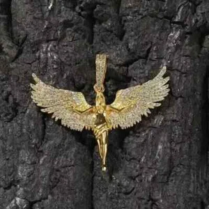Herren Engelsflügel Anhänger 2,50 ct rund echter Moissanit 14K Gelbgold vergoldet - Bild 1 von 5