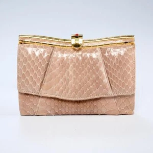 Judith Leiber Mauve Taupe Braun Schlangenleder Leder Geldbörse Münzbörse 3,5" x 5" - Bild 1 von 6