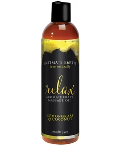 Intimate Earth Relaxing Massage Oil Coconut & Lemongrass 4 Oz - Picture 1 of 2