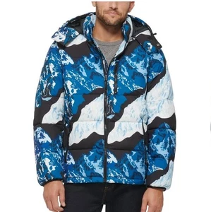$150 Club Room Men's Stretch Hooded Puffer Jacket, Ski Print , Small - Picture 1 of 2