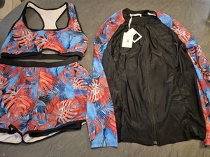 Jasambac 3-teiliges Rash Guard Badeanzug Bikini Oberteil & High Waist Boyshorts 2XL UK 22 - Bild 1 von 8