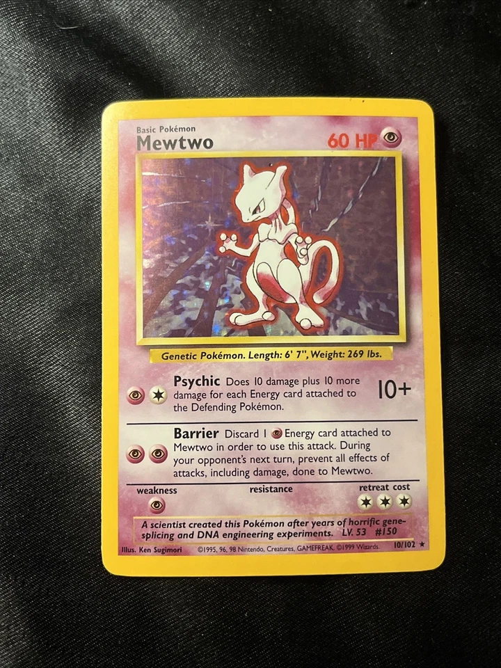 Pokémon TCG Mewtwo 10/102 Unlimited Base Set Vintage Holo Rare LP - Image 1 of 2