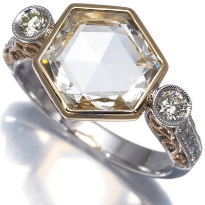 Diamond 3.286ct/0.43ct Polki Ring 18K 750 Yellow White Rose Gold  - Image 1 of 4