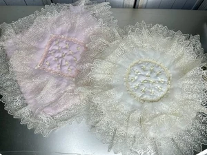 Juego de 2 fundas de almohada victorianas románticas de encaje vintage con volantes rosa crema - Imagen 1 de 8