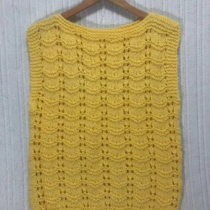 Knitted Sleeveless Top Yellow Knit Vest Pullover Sweater Tank Top Size Large - Picture 1 of 5