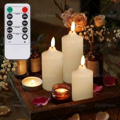 PACK DE 3 velas de pilar LED sin llama parpadeantes que funcionan con pilas con control remoto temporizador Foto 1 de 4