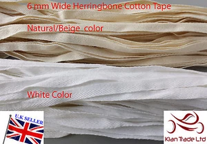 6 mm 1/4 Zoll Fischgrätmuster Beige Weiß Baumwolle Gurtband Stoffband Nähzubehör - Bild 1 von 3