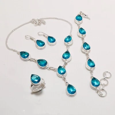 Blue Topaz Gemstone 925 Silver Handmade Jewelry Set - Image 1 of 2