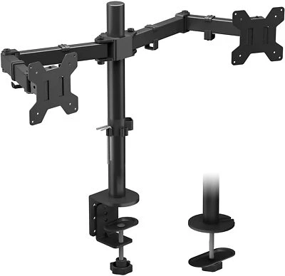 Double Twin Arm Desk Mount Monitor Screen Ergonomic Tilt Swivel Rotation 13"-27" - Image 1 of 4