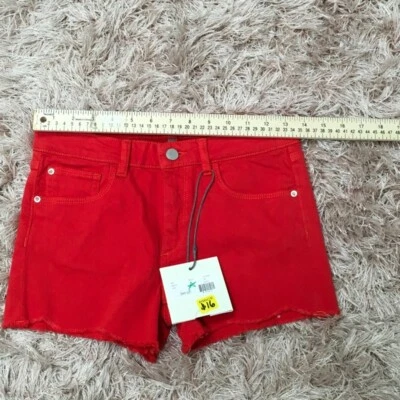 Bermuda jeans Lucy Girls corte maçã doce vermelha bolsos elásticos desgastados 16 nova - Imagem 1 de 2