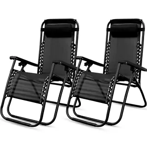 2 X Reclining Sun Lounger Outdoor Garden Folding Zero Gravity Chair Adjustable - Picture 1 of 8
