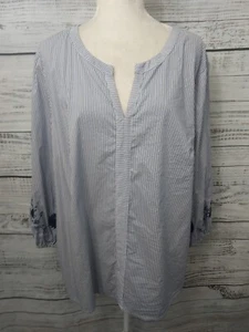 Blusa Liz Claiborne Mujer Talla XXL Azul Rayas Cuello en V Bordado Cottagecore - Imagen 1 de 9