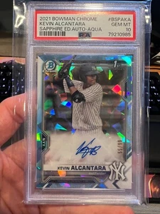 2021 Bowman Chrome Sapphire Aqua Refractor Kevin Alcantara RC AUTO /99 PSA 10 - Picture 1 of 2
