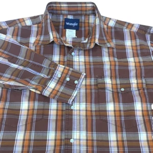 Camisa a Presión Wrangler Perla Para Hombres Talla XL Marrón Blanco Cuadros Western Rodeo Vaquero - Imagen 1 de 7