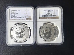 2000/2001 2 Coin Set China Panda Ms 69 - Picture 1 of 2
