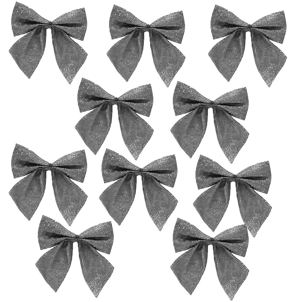 Set di 20 Fiocchi ARGENTO Glitterati Tessuto - Decorazioni per Albero di Natale - Immagine 1 di 4