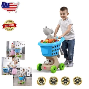 Blue Mini Shopping Cart for Kids - Develops Motor Skills & Encourages Role Play - Picture 1 of 9