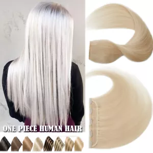 Thick ONE PIECE Real Clip In Remy Human Hair Extensions 3/4 Full Head Weft White - Picture 1 of 31