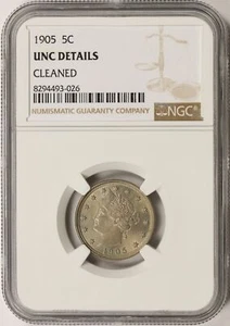1905 5c Liberty Nickel NGC UNC Details Cleaned - Picture 1 of 4