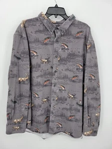 Croft and Barrow Shirt Mens XXL Gray Fish Elk Allover Print Heavy Button Up - Picture 1 of 8
