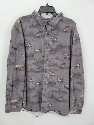 Croft and Barrow Shirt Mens XXL Gray Fish Elk Allover Print Heavy Button Up - Image 1 of 4