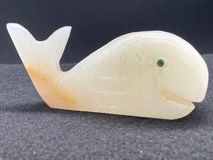White and brown, carved stone whale paperweight - Picture 1 of 10