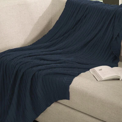 Cotton Cable Knit Bed Blanket High Quality Soft Warm Throw Blanket 20 Colors - Image 1 of 4