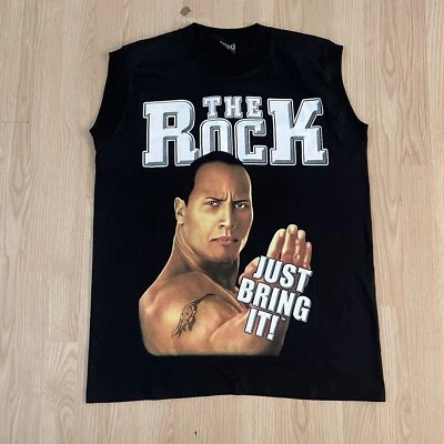 Rare Vintage WWF The Rock Mania  Sleeveless T Shirt 90s Wrestling SZ Large - Изображение 1 из 4