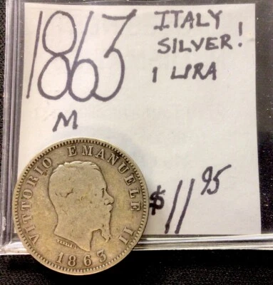1863 Italy Silver! 1 Lire! M BN! ENN Coins - Image 1 of 3