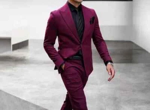 Tailored Wine Suit for Men – Slim Fit 2-Piece Wedding & Business Outfit - Picture 1 of 6
