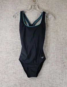 Speedo One Piece Swimsuit Women's 6 Black Aqua Trim Racerback EUC - Picture 1 of 11