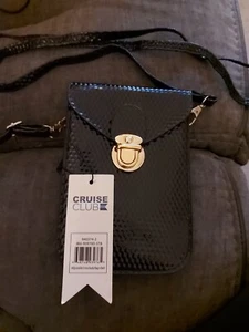 Small Adjustable Cross Body Bag by Cruise Club 6.5"x4.5” Black Wafled - Picture 1 of 2