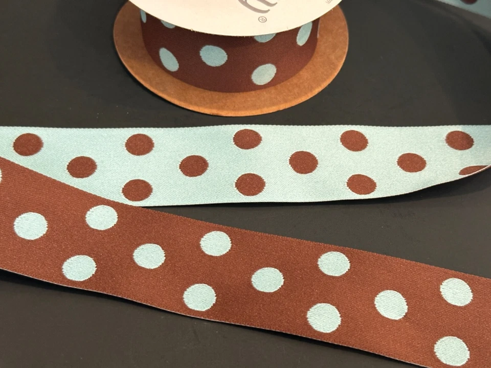 Ribete Jacquard 1.5" Marrón/Azul Claro 2 Yardas Cartera Correas Costura Reversible Foto 1 de 1