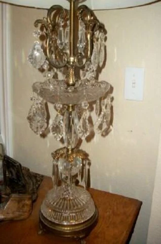 CRYSTAL CHANDELIER LAMP MACARONI BEADS EXQUISITE LOADED PRISMS 1960s REGENCY Cover