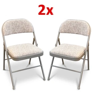 2x Deluxe Fabric Padded & Heavy Duty Steel Metal Frame Folding Back Rest Chair - Picture 1 of 8
