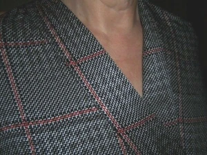 PURE SILK GANDINI JACQUARD FABRIC BLACK WHITE PLAID PRINT W/ RED WINDOWPANE - Picture 1 of 4