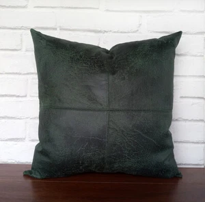 Dunkelgrüne Farbe altes Muster weicher Kunstlederoptik Stoff Kissenbezug - 1 Stck. - Bild 1 von 6