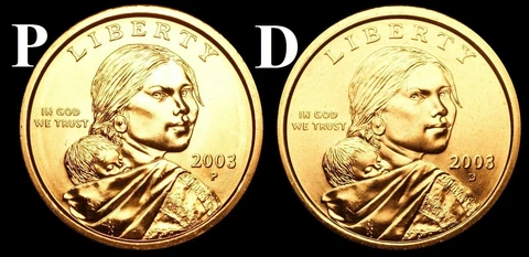 2003 P & D Sacagawea Native American Dollar US Mint Coins "BU" (2 Coin Set) Cover