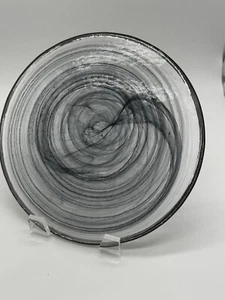 Akcam Turkish Glass 4 Plates Set Salad Dessert Black Swirl Gold Rim 8.25" - Picture 1 of 4
