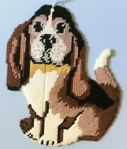 Bassett Hound Dog Wandbehang Vintage Handarbeit Canvas Garn Handarbeit 12 Zoll - Bild 1 von 4
