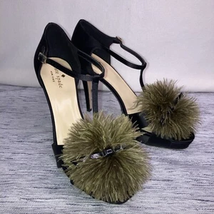 Kate Spade New York Women's Size 8 Feather Satin Pumps Sandals Black Italy - Picture 1 of 12