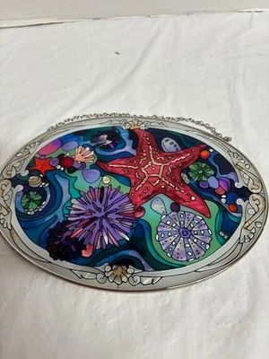 Vitral vintage Joan Baker Suncatcher estrella de mar vida marina 9 "x 6,5" Foto 1 de 4