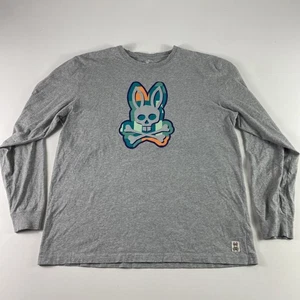 Psycho Bunny Shirt Mens Large Gray Long Sleeve Graphic Bunny Skull Pima Cotton - Picture 1 of 9