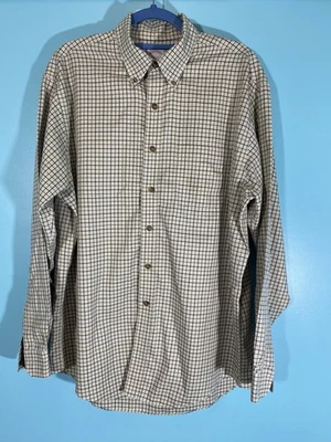 Camisa polo Brooks Brothers Madison gola bege xadrez azul manga comprida G - Imagem 1 de 4