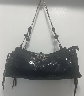 Vintage Todd Anthony Reptile Embossed Suede Leather Jeweled Beaded Chain Purse - Image 1 of 4