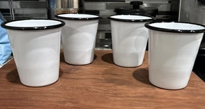 Crow Canyon Emaillegeschirr, 10 Unzen Becher Trinkbecher 4er Set weiß mit schwarzem Rand - Bild 1 von 9