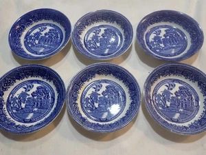 Lot of 6 John Steventon Blue Willow Porcelain Round Berry Bowls 5" wide - Picture 1 of 7