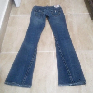 Pantalones de mezclilla para mujer vintage Y2K True Religion Joey tiro bajo solapa bolsillo acampanado 26x30 - Imagen 1 de 6