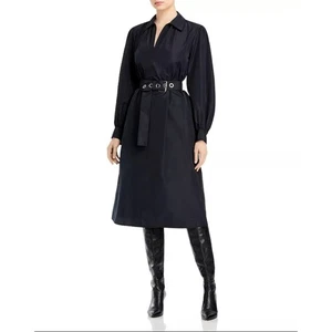 Lafayette 148 New York Porter Kleid mit Gürtel Medium Langarm Kragen schwarz - Bild 1 von 12
