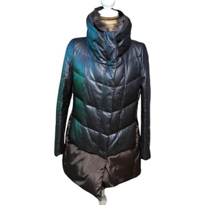 1st Avenue Lammfell Waschbär Pelz Daunen Gefüllt Braun Puffer Long Line Mantel Gr. S - Bild 1 von 5